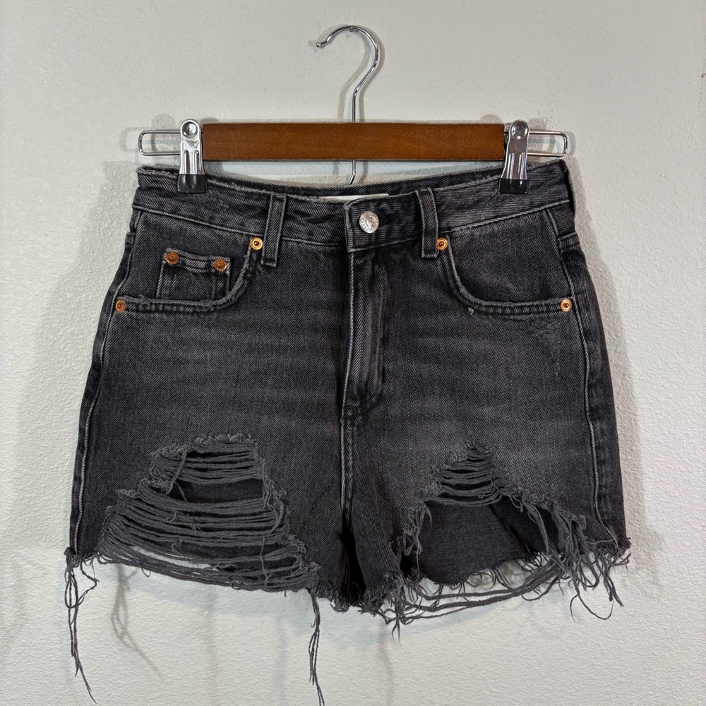 Topshop Distressed Mom Shorts - Washed Black Sz 4
